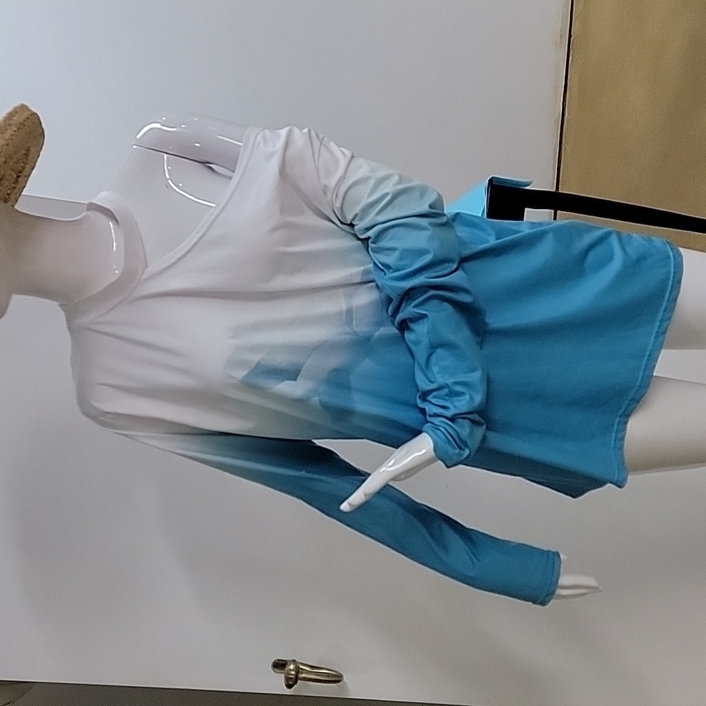 CBR Asymmetrical Neckline Ombre Fade Long Sleeve Top Size Large